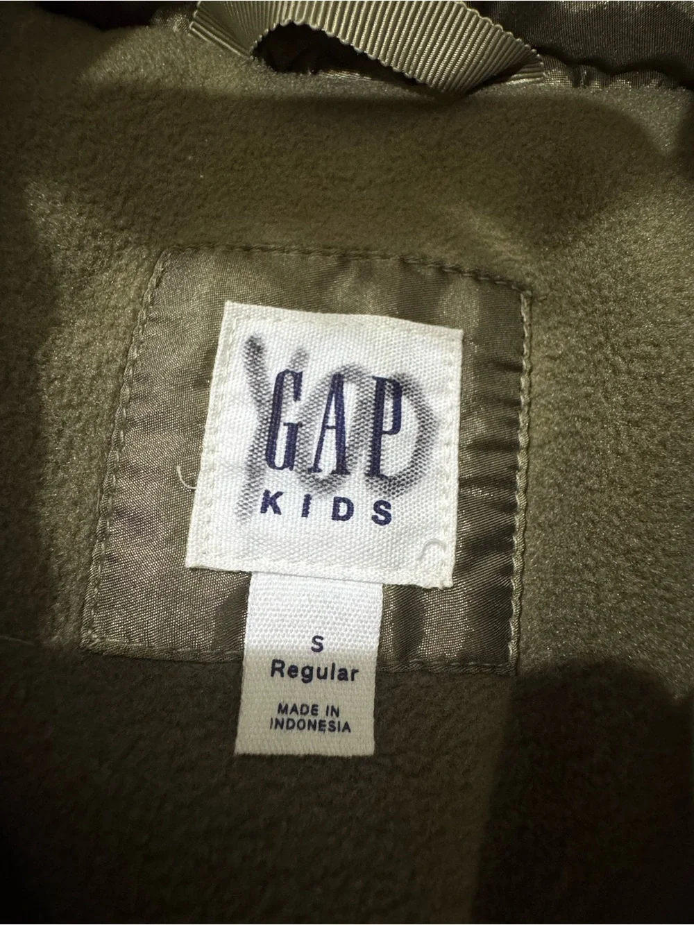 GAP Olive Green Kids Puffer Coat with Faux Fur Hood